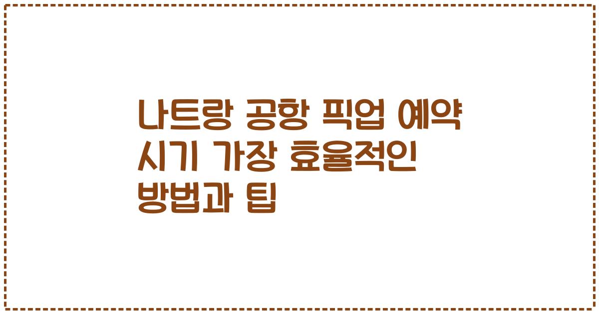 나트랑 공항 픽업 예약 시기 가장 효율적인 방법과 팁